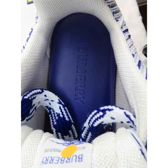 $ 900 NIB BURBERRY BOX BLUE CHECK CANVAS LOGO PLATFORM SNEAKERS 9.5 US 42.5 IT - Picture 11 of 12